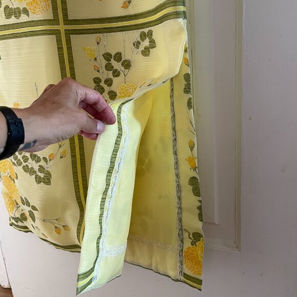 1970s Yellow Floral Vintage  Midi Chiffon Dress - Picture 5 of 6